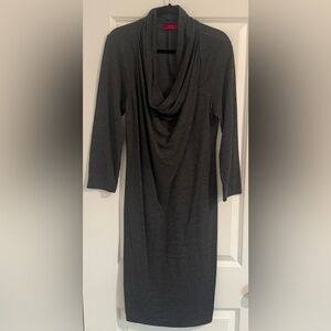 Jennifer Lopez Smokey Gray Cowl Neck Long-Sleeve Dress